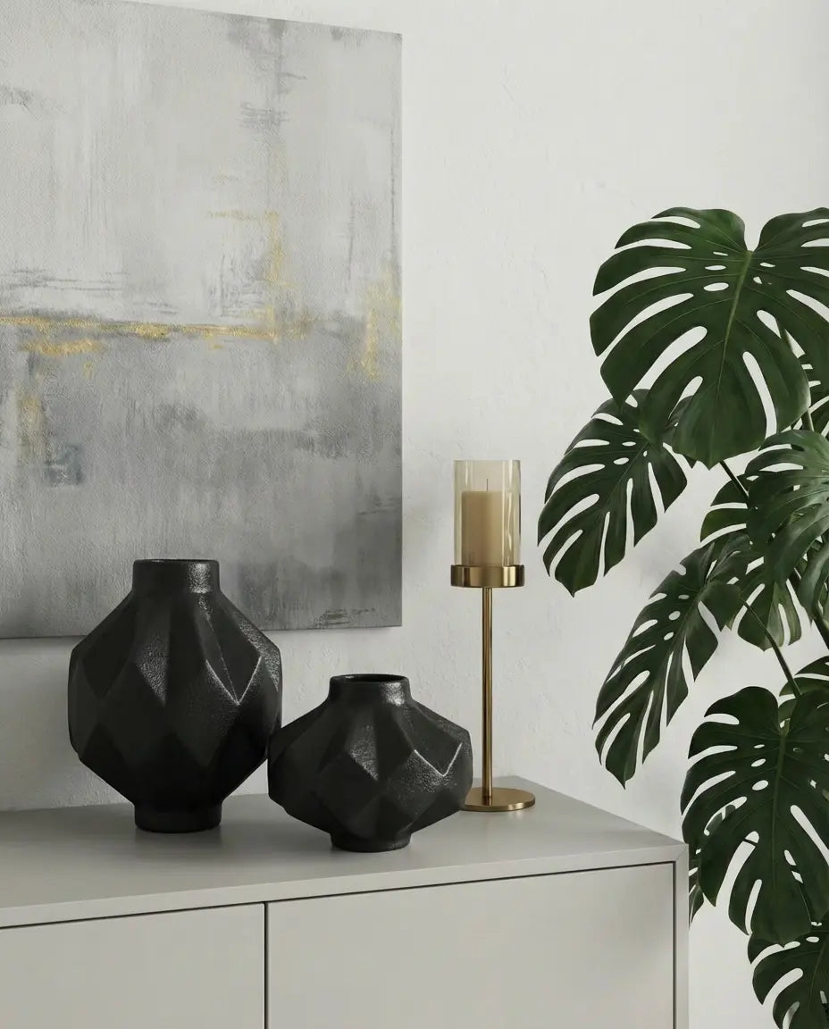 Moderna Collection Diamora Ceramic Vase Handmade Black Set of Two Dea'rt İstanbul