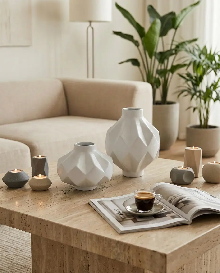 Moderna Collection Diamora Ceramic Vase Handmade White Set of Two - Deart İstanbul