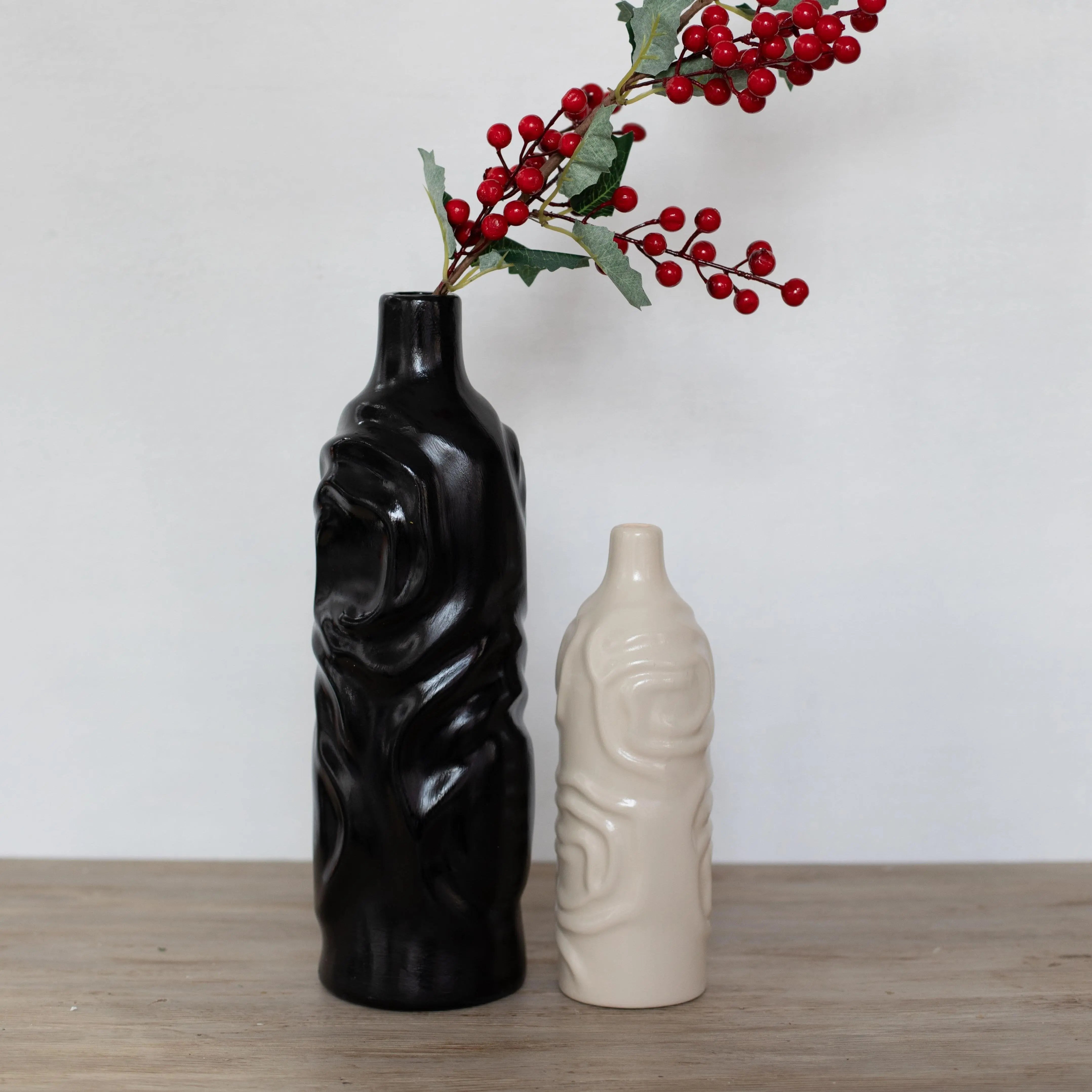 Moderna Rosewave Sculptural Vase Collection Handmade Ceramic Deep Black Soft Cream Moderna Collection