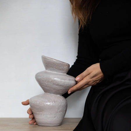 Moderna Stone Glaze Cascade Handmade Sculptural Vase Stone Tone Ceramic Moderna Collection