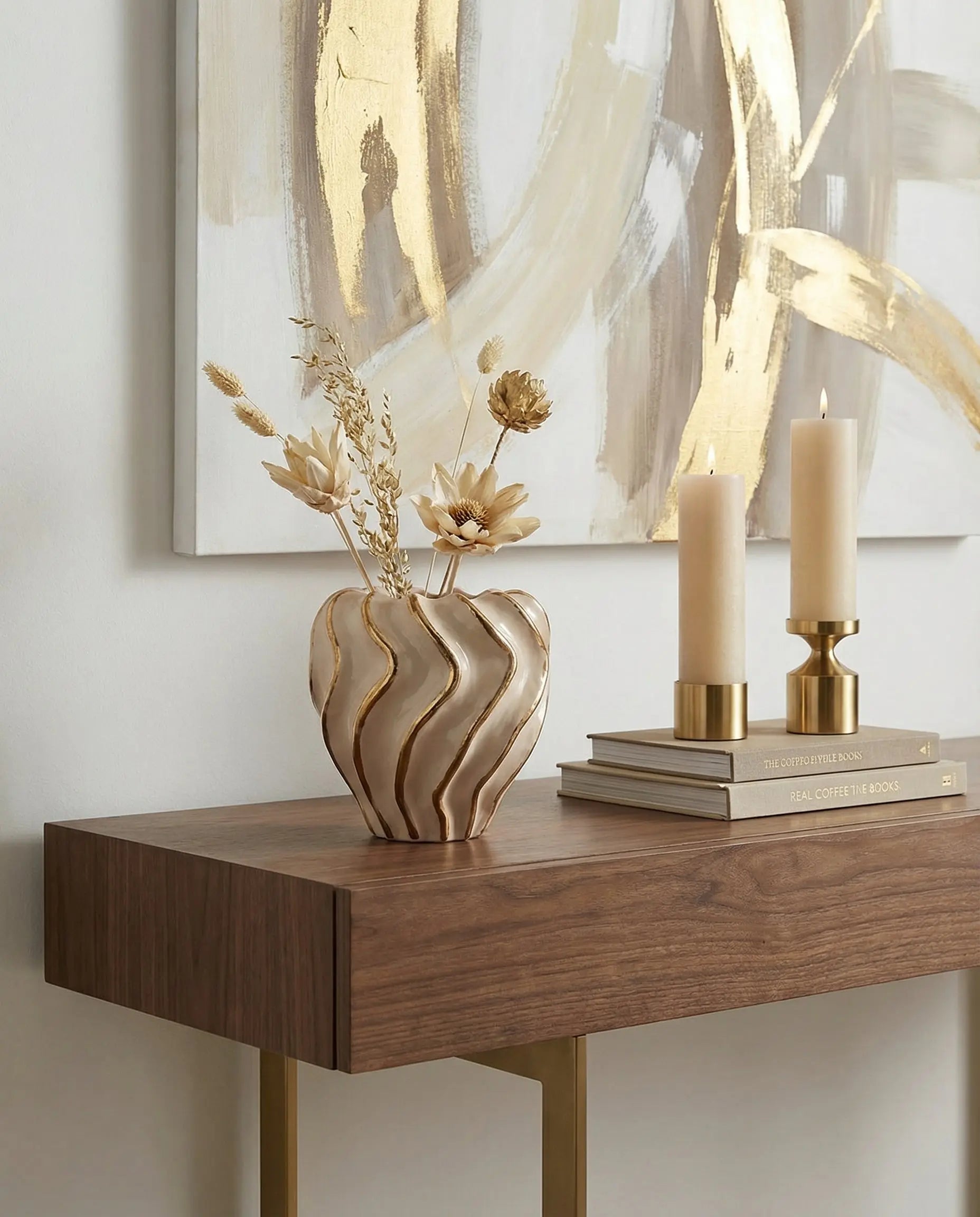 Moderna Volante Petite Handmade Gilded Wave Vase Cream Ceramic Moderna Collection