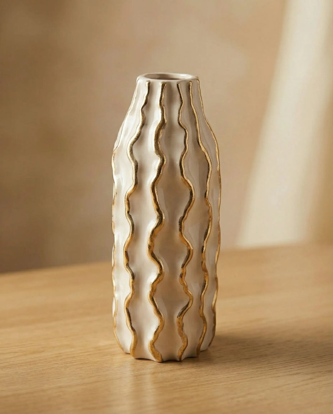 Moderna Volante Tall Handmade Gilded Wave Vase Cream Ceramic Moderna Collection
