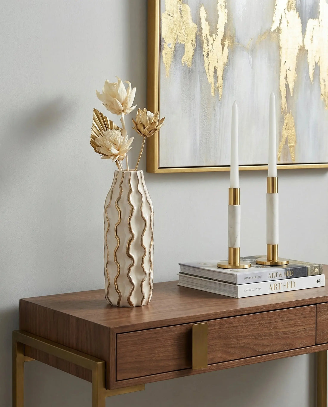 Moderna Volante Tall Handmade Gilded Wave Vase Cream Ceramic Moderna Collection