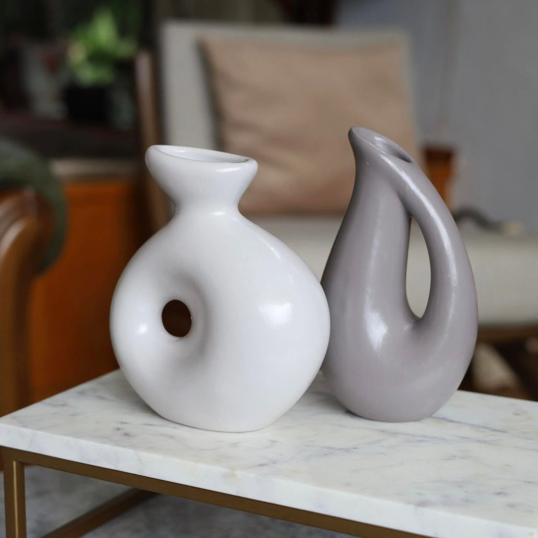Nordic Collection Mini Sculptural Vase Duo Cream and Soft Grey Handmade Ceramic Nordic Collection