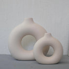 Nordic Koleksiyon Textured Ring Ceramic Vase Set of 2 Cream 27.5cm Nordic Collection
