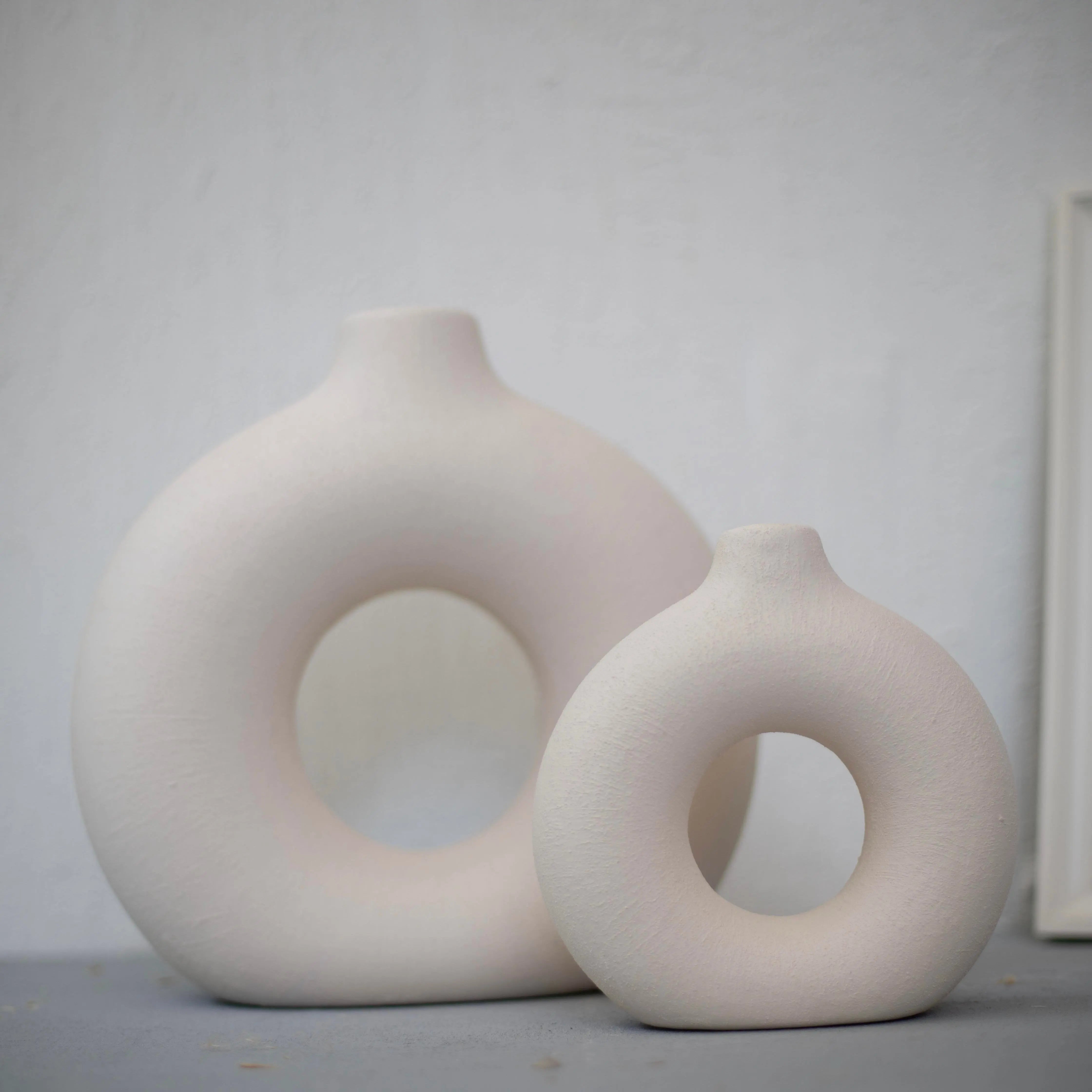 Nordic Koleksiyon Textured Ring Ceramic Vase Set of 2 Cream 27.5cm Nordic Collection