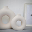 Nordic Koleksiyon Textured Ring Ceramic Vase Set of 2 Cream 27.5cm Nordic Collection