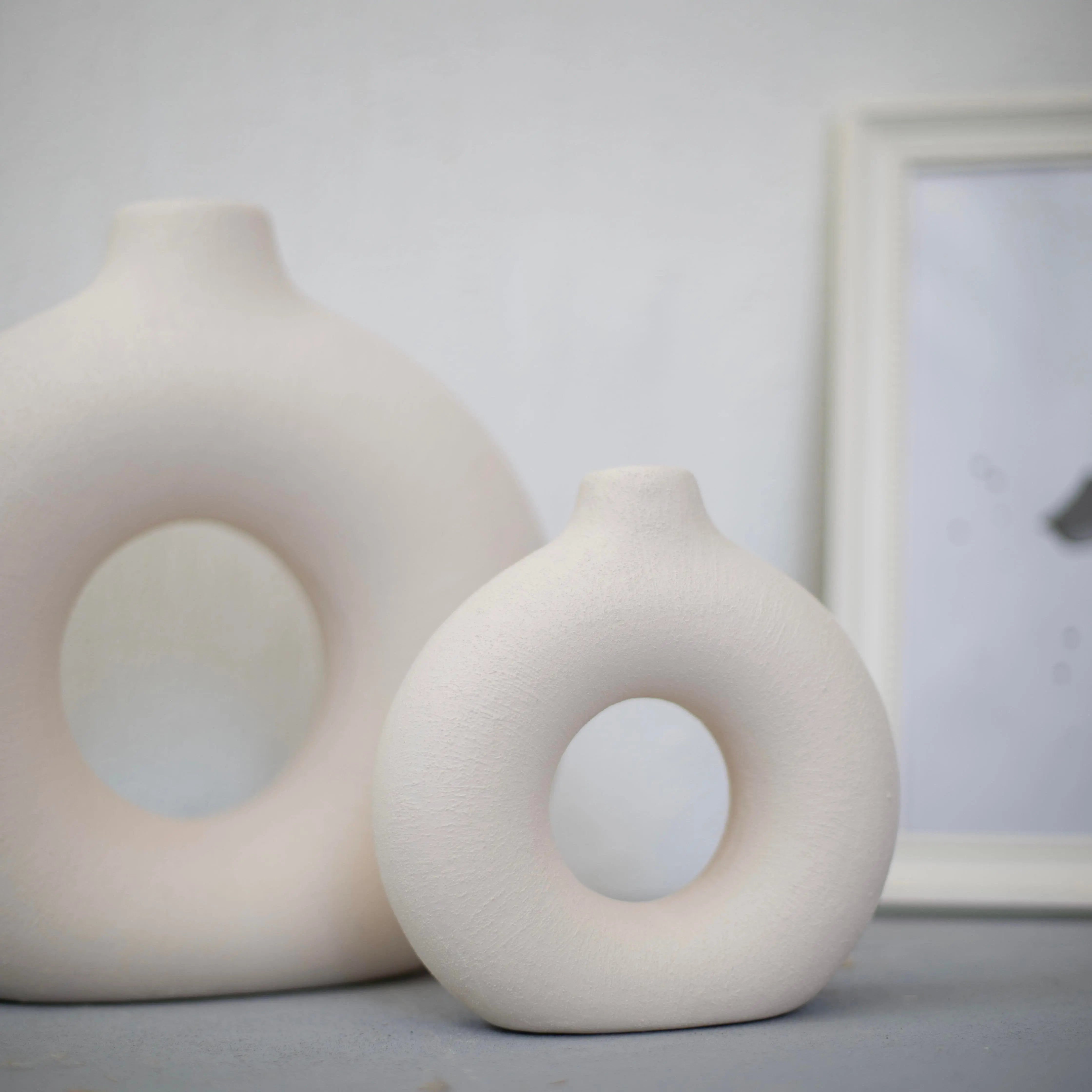Nordic Koleksiyon Textured Ring Ceramic Vase Set of 2 Cream 27.5cm Nordic Collection
