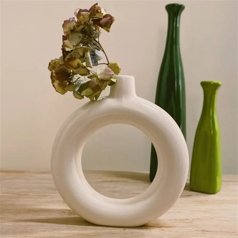 Nordic Collection Haloria Matte Ivory Handmade Ceramic Ring Vase Decorative Object Nordic Collection