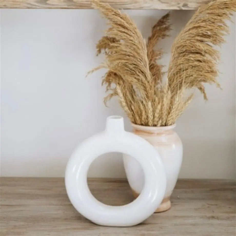 Nordic Collection Haloria Matte Ivory Handmade Ceramic Ring Vase Decorative Object Nordic Collection