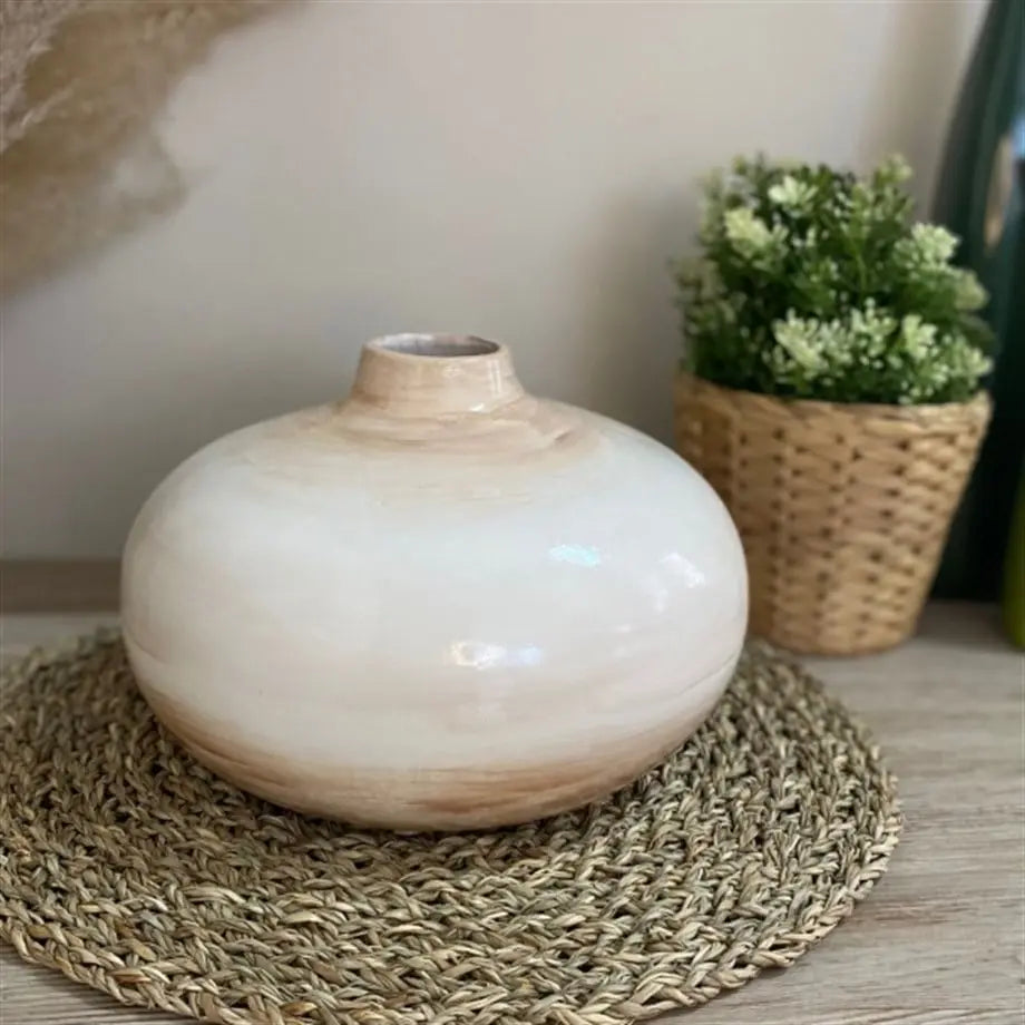 Nordic Collection Terra Essence Cream Terracotta Handmade Ceramic Flat Vase Nordic Collection