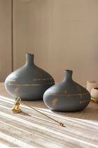 Handmade Nova Starlit Horizon Ceramic Vase Duo in Charcoal Gray with Gold Details Dea'rt İstanbul