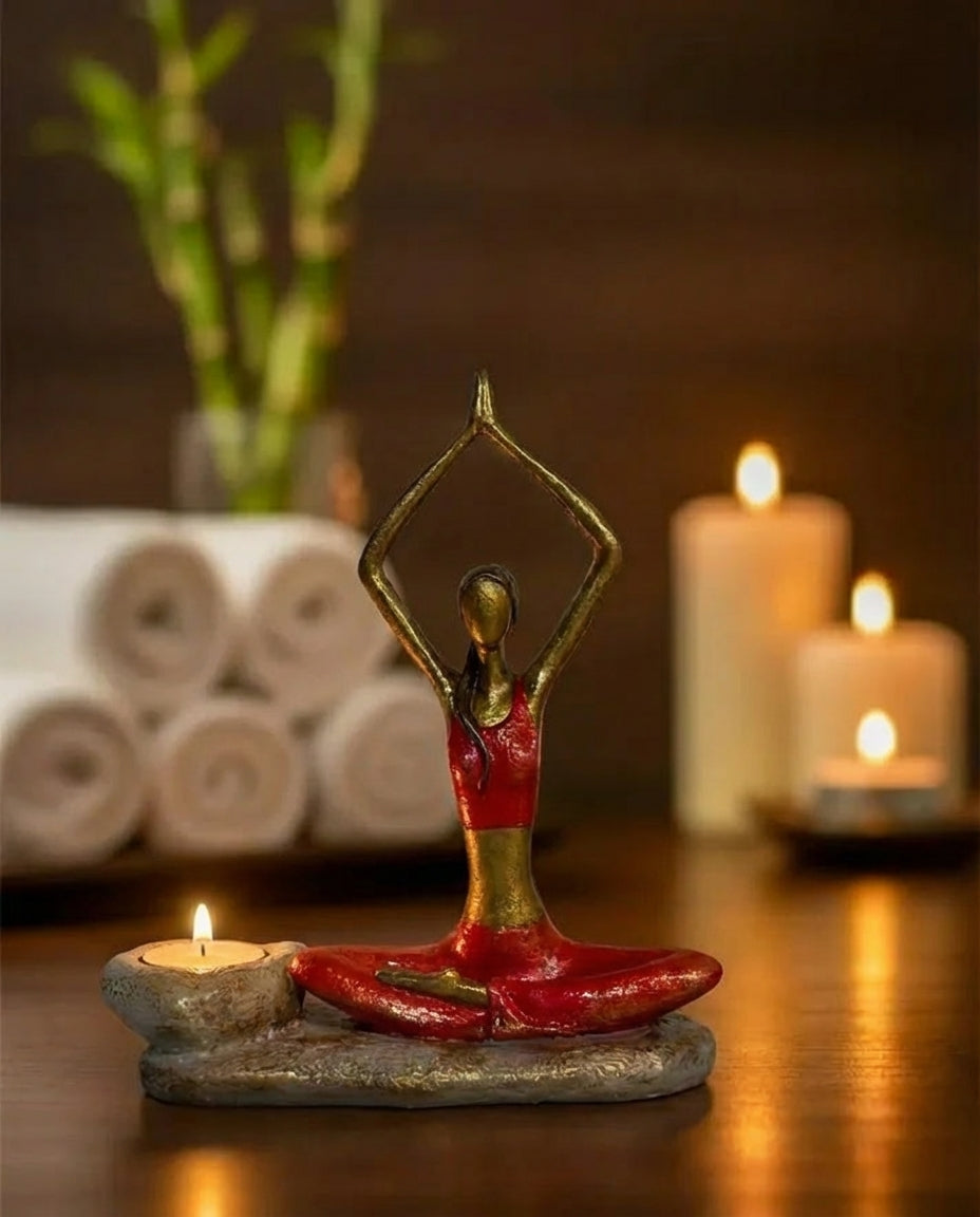 Kök Çakra Yogacı Kız Mumluk El Yapımı Polyester Kırmızı 22 cm Dea'rt İstanbul