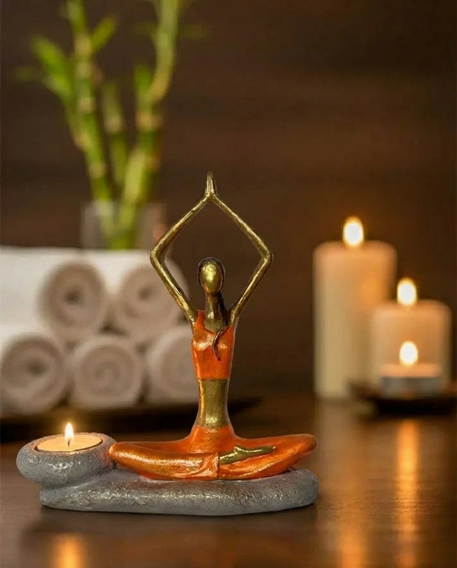 Sakral Çakra Yogacı Kız Mumluk El Yapımı Polyester Turuncu 22 cm Dea'rt İstanbul