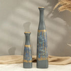 Semavi Collection Azure Cascade Handmade Tall Vase Duo Set Grey Blue Gold Ceramic Semavi Collection