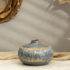 Semavi Collection Azure Halo Handmade Low Profile Decorative Vase Grey Blue Gold Ceramic Semavi Collection
