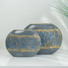Semavi Collection Azure Horizon Handmade Slim Sculptural Vase Duo Set Grey Blue Gold Ceramic Semavi Collection