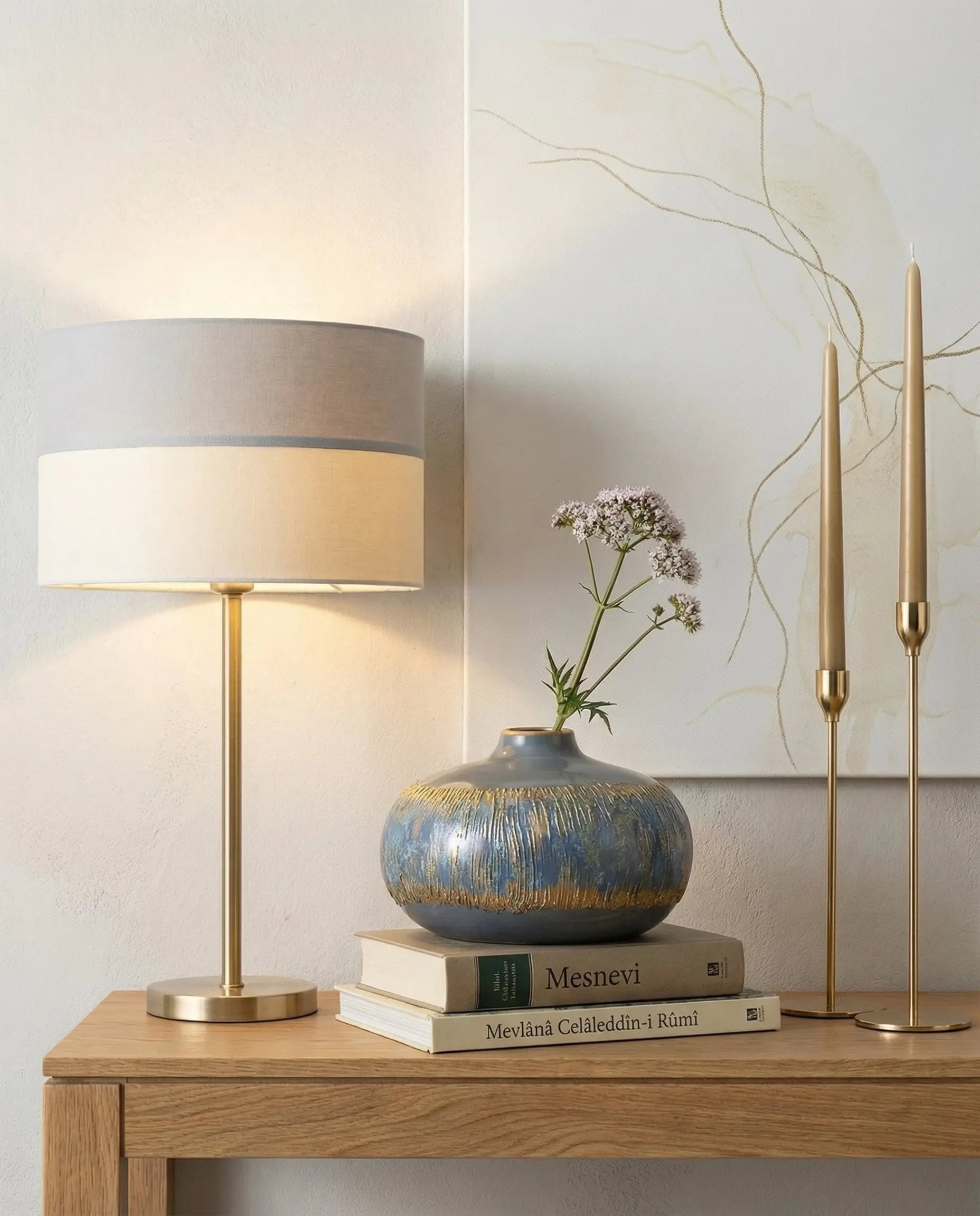 Semavi Collection Azure Halo Handmade Low Profile Decorative Vase Grey Blue Gold Ceramic Semavi Collection