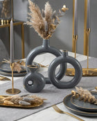 Semavi Collection Golden Halo Handmade Ring Vase Trio Set Grey Ceramic Semavi Collection