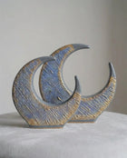 Semavi Collection Moon Crescent Handmade Dual Sculpture Set Grey Deep Sky Blue Gold Ceramic Semavi Collection
