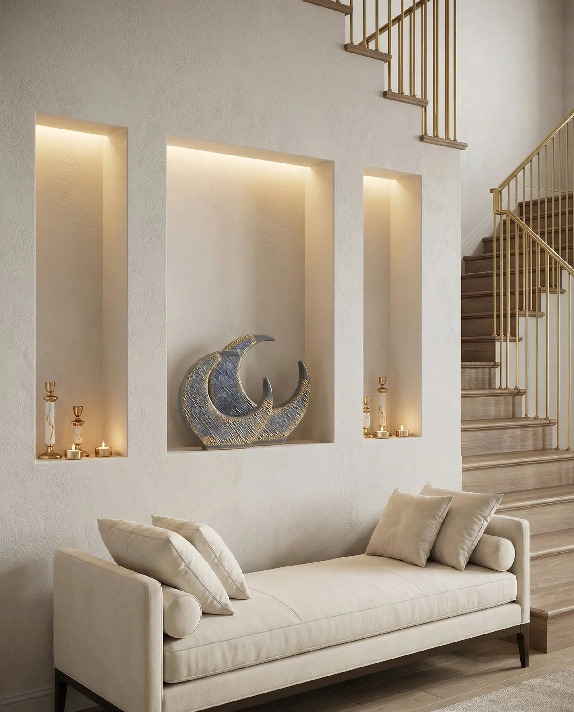 Semavi Collection Moon Crescent Handmade Dual Sculpture Set Grey Deep Sky Blue Gold Ceramic Semavi Collection