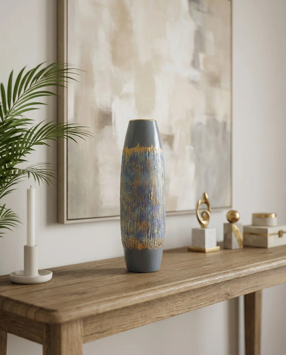 Semavi Collection Sky Pillar Handmade Cylinder Decorative Vase Grey Blue Gold Ceramic Semavi Collection