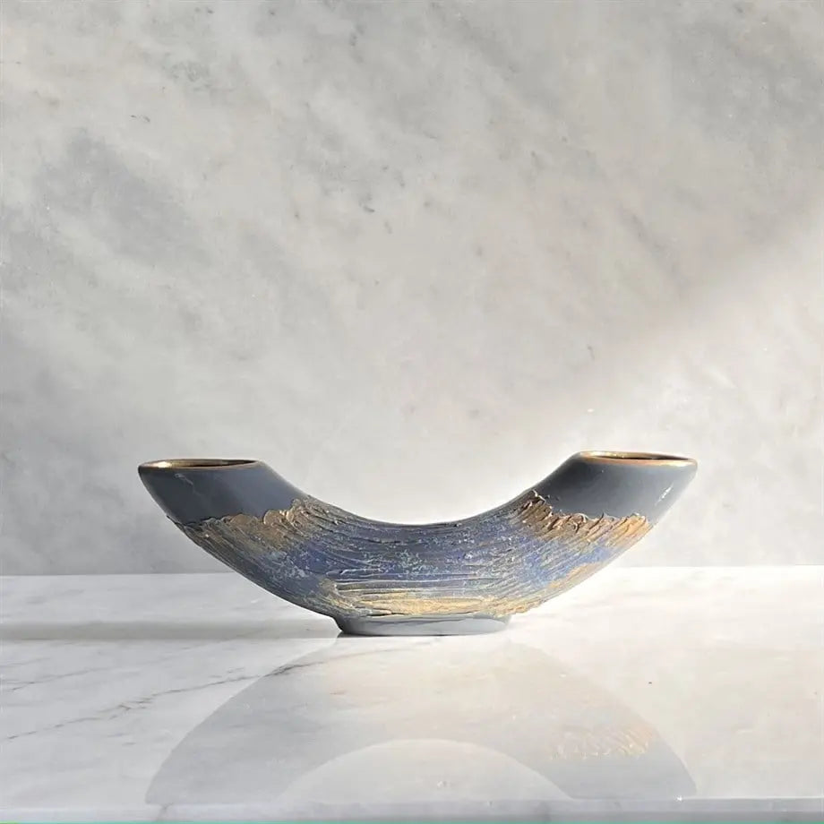 Semavi Collection Crescent Tide Handmade Half Moon Dual Vase Set Grey Blue Gold Ceramic Semavi Collection