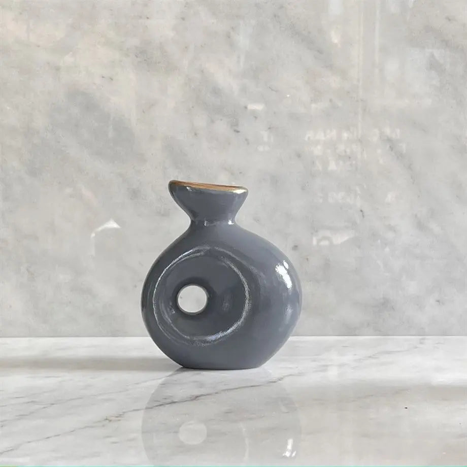 Semavi Collection Golden Halo Handmade Ring Vase Trio Set Grey Ceramic Semavi Collection