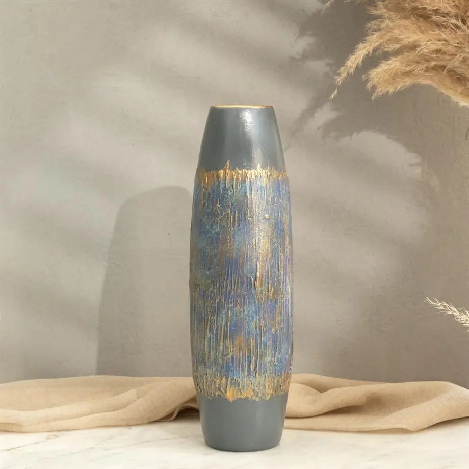 Semavi Collection Sky Pillar Handmade Cylinder Decorative Vase Grey Blue Gold Ceramic Semavi Collection