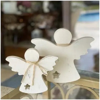 Seraphim Rustic Duo Wooden Angel Sculpture Set Dea'rt İstanbul