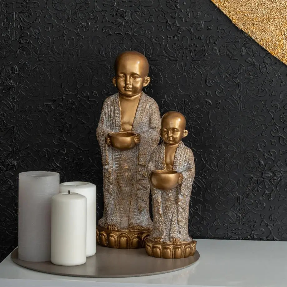 Serenity Monk Handmade Premium Antique Gold Votive Candleholder Duo Dea'rt İstanbul