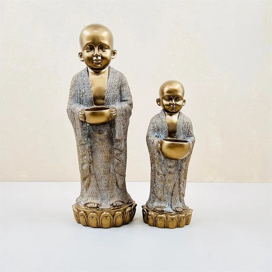 Serenity Monk Handmade Premium Antique Gold Votive Candleholder Duo Dea'rt İstanbul