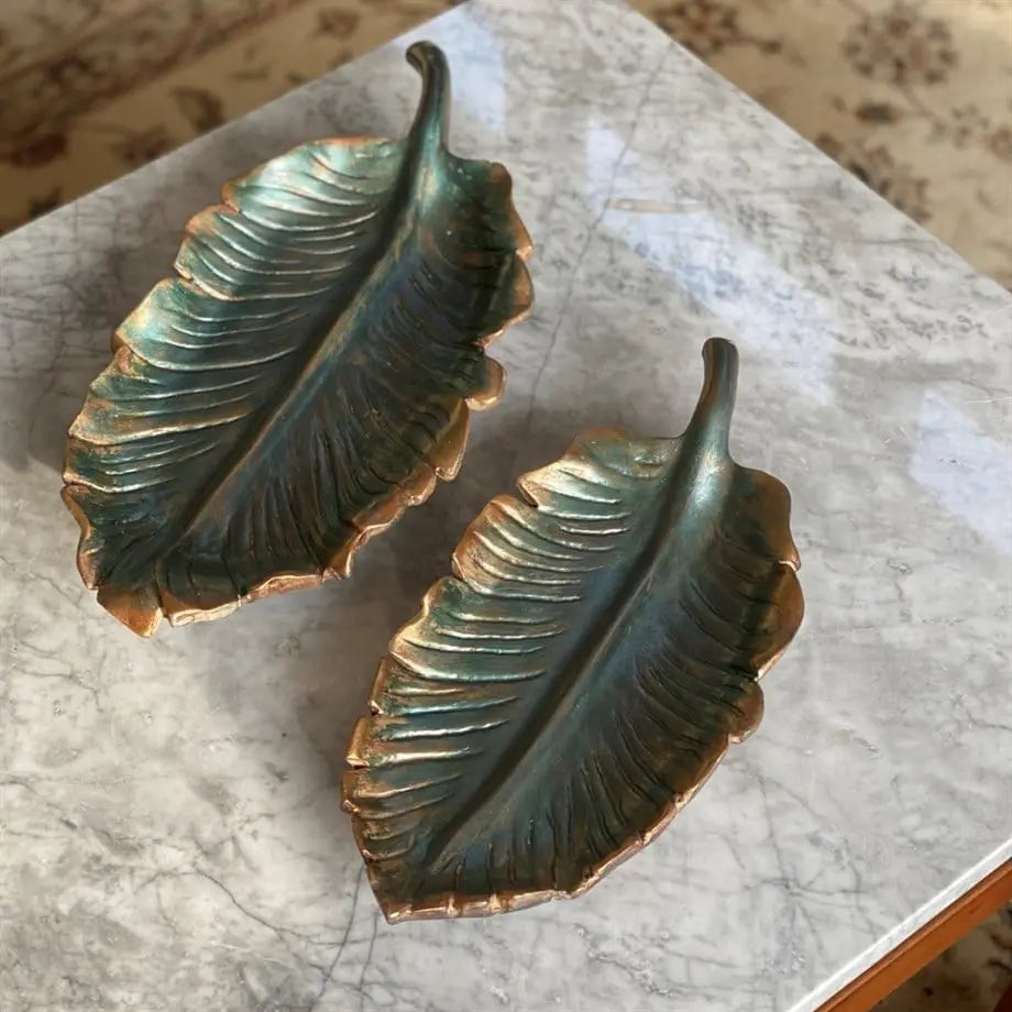 Aurora Verde Handmade Emerald and Antique Gold Leaf Tray Large or Small Dea'rt İstanbul