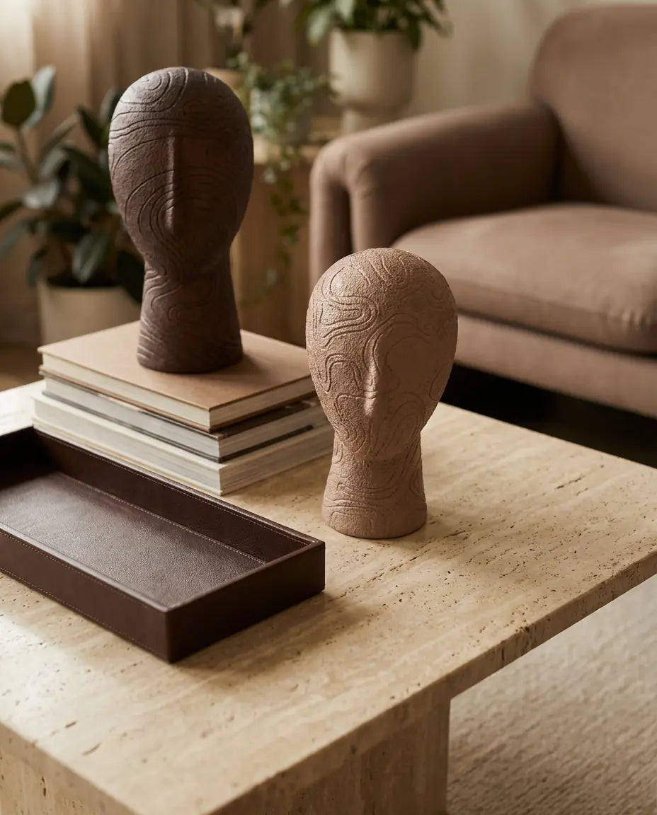 Silent Rhythm Abstract Object Handmade Polyester Brown Beige Set of Two - Deart İstanbul