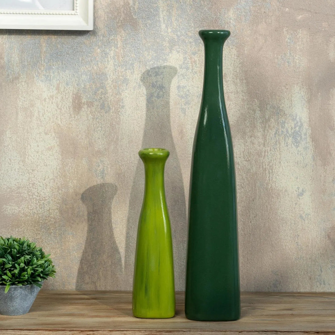 Verdant Skyline Handmade Green Ceramic Vase Set Tall Minimalist Home Decor Dea'rt İstanbul
