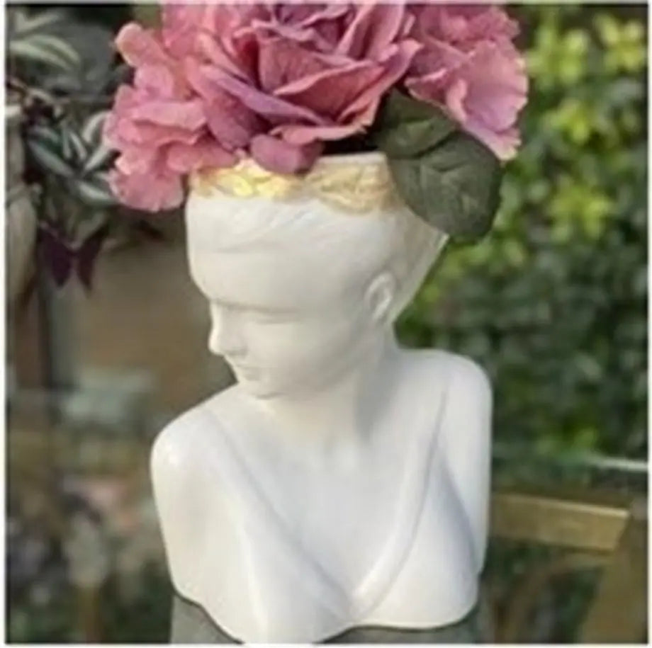 Victoria Laurel Muse Handmade Ceramic Bust Vase Matte White Gold Laurel Dea'rt İstanbul