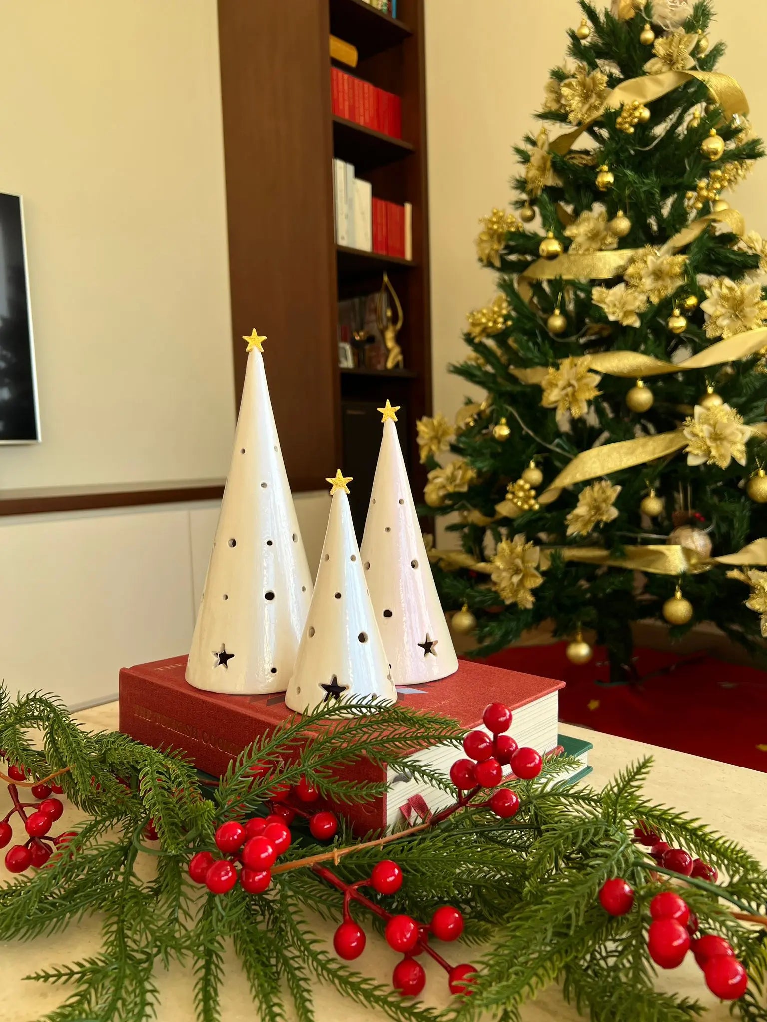 Conical Tree Ceramic Candle Holder Handmade Multicolour 24cm Dea'rt İstanbul