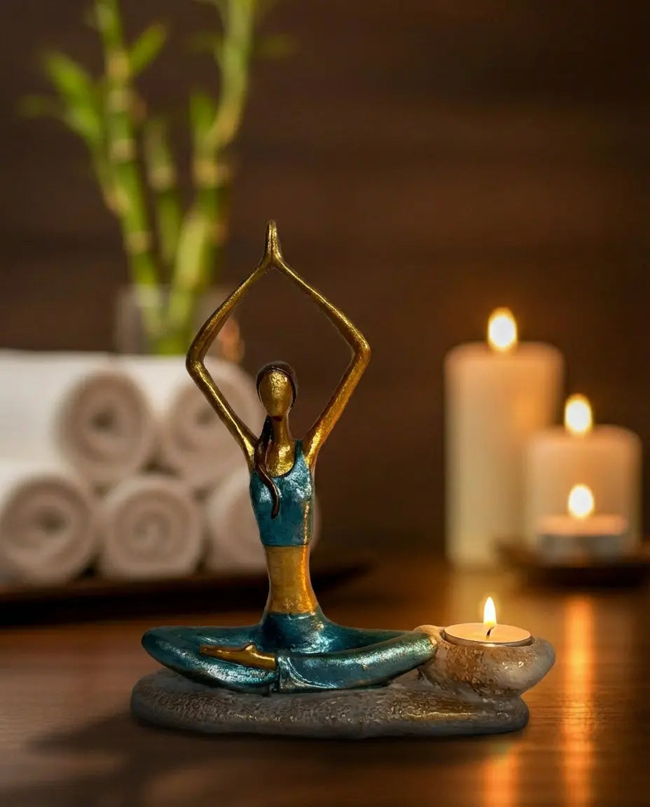 Throat Chakra Yogini Girl Candle Holder Handmade Polyester Blue 22 cm Dea'rt İstanbul