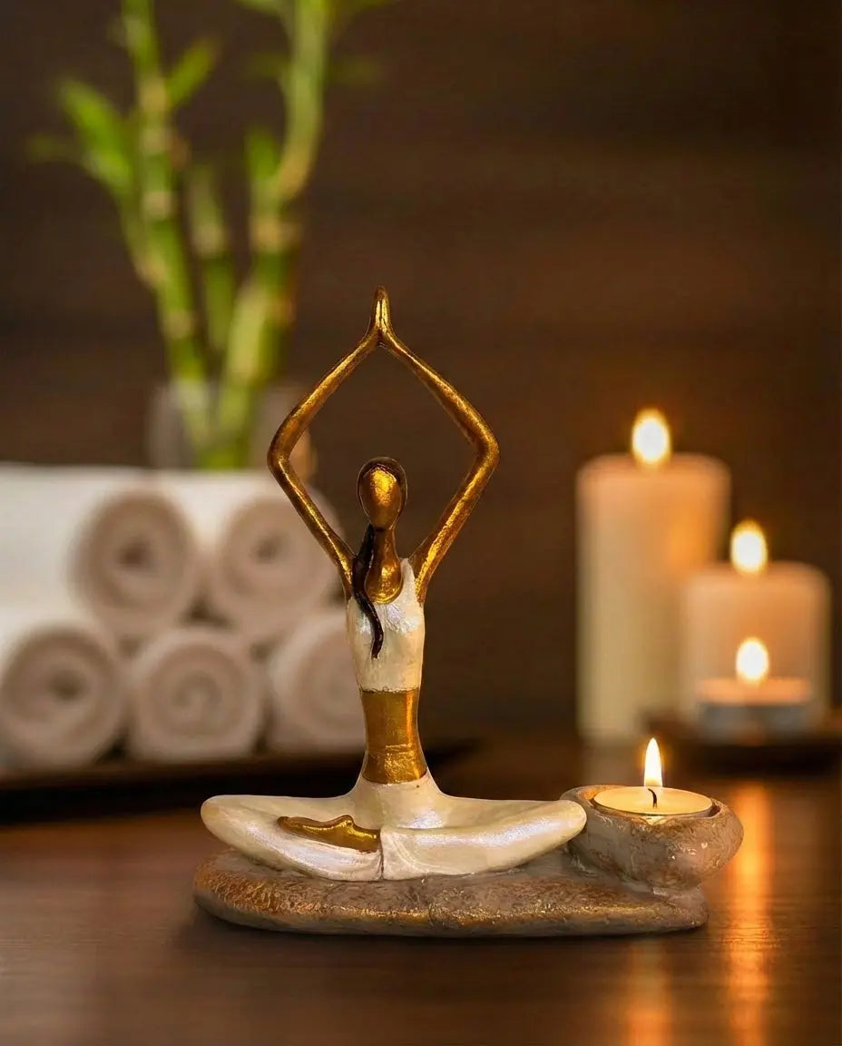 Crown Chakra Yogi Girl Candle Holder Handmade Polyester White 22 cm Dea'rt İstanbul