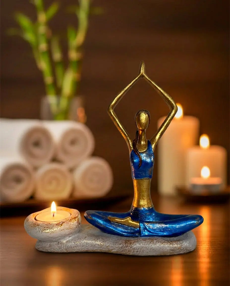 3. Eye Chakra Yogini Candle Holder Handmade Polyester Indigo Blue 22 cm Dea'rt İstanbul