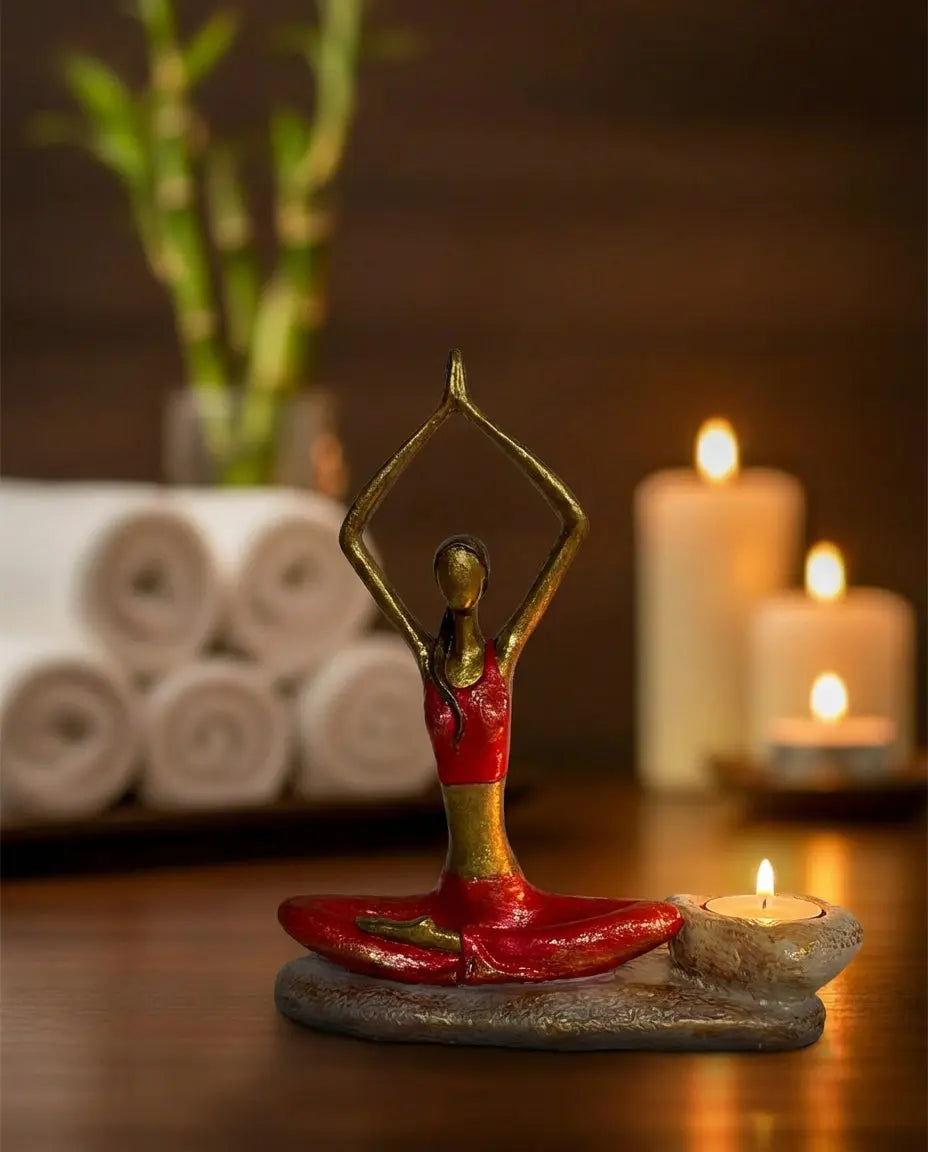 Root Chakra Yogi Girl Candle Holder Handmade Polyester Red 22 cm. Dea'rt İstanbul
