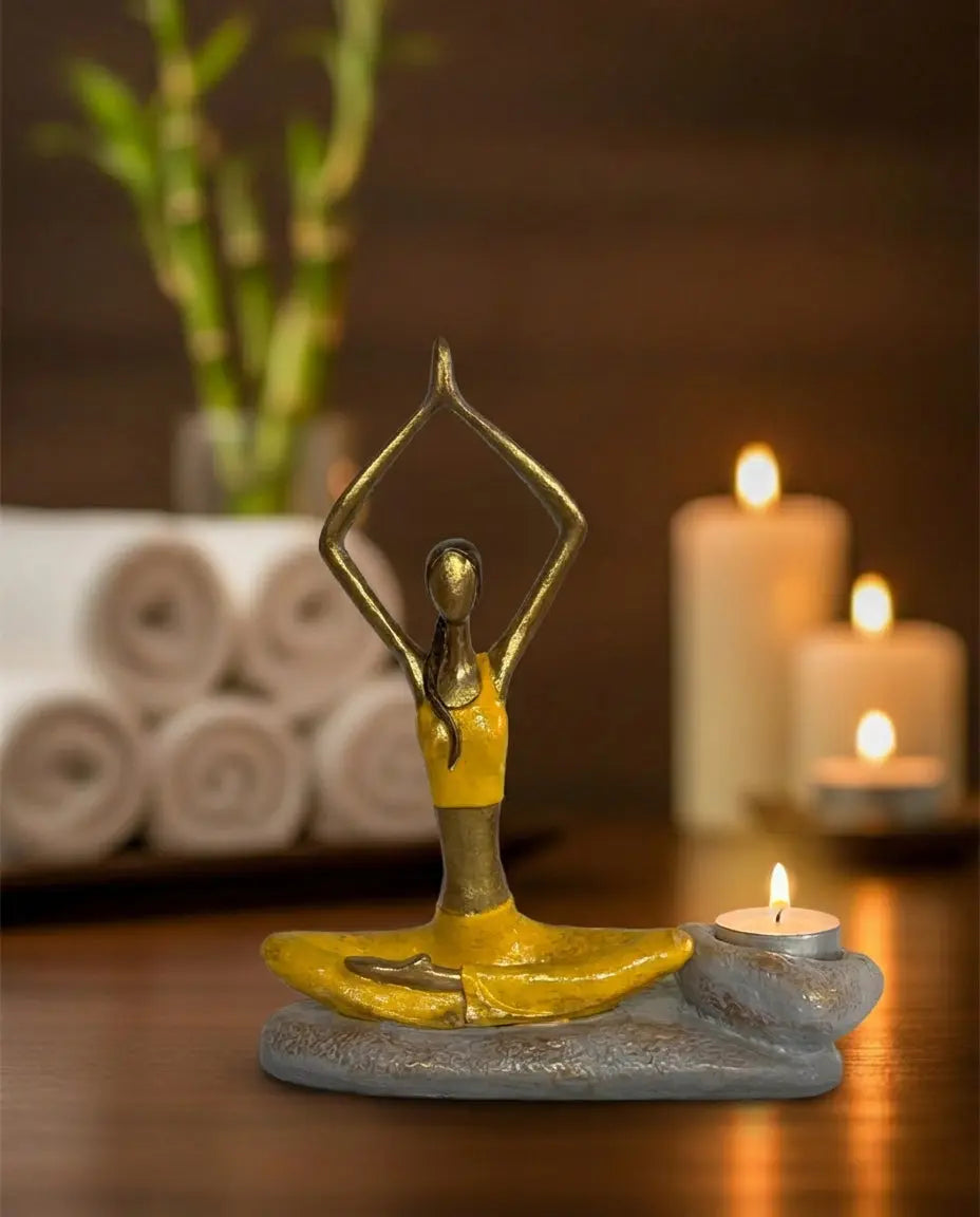 Solar Plexus Chakra Yogini Girl Candle Holder Handmade Polyester Yellow 22 cm Dea'rt İstanbul