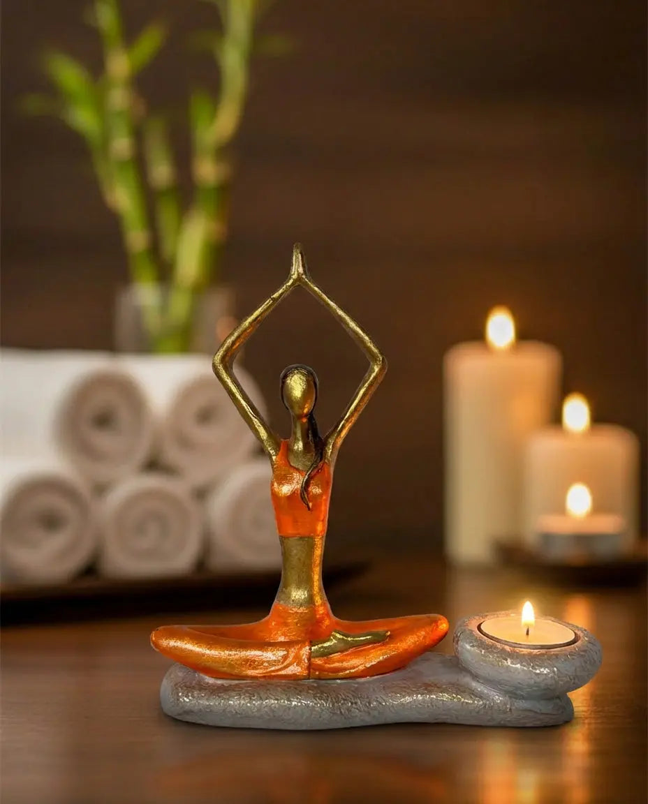 Sacral Chakra Yogini Girl Candle Holder Handmade Polyester Orange 22 cm Dea'rt İstanbul