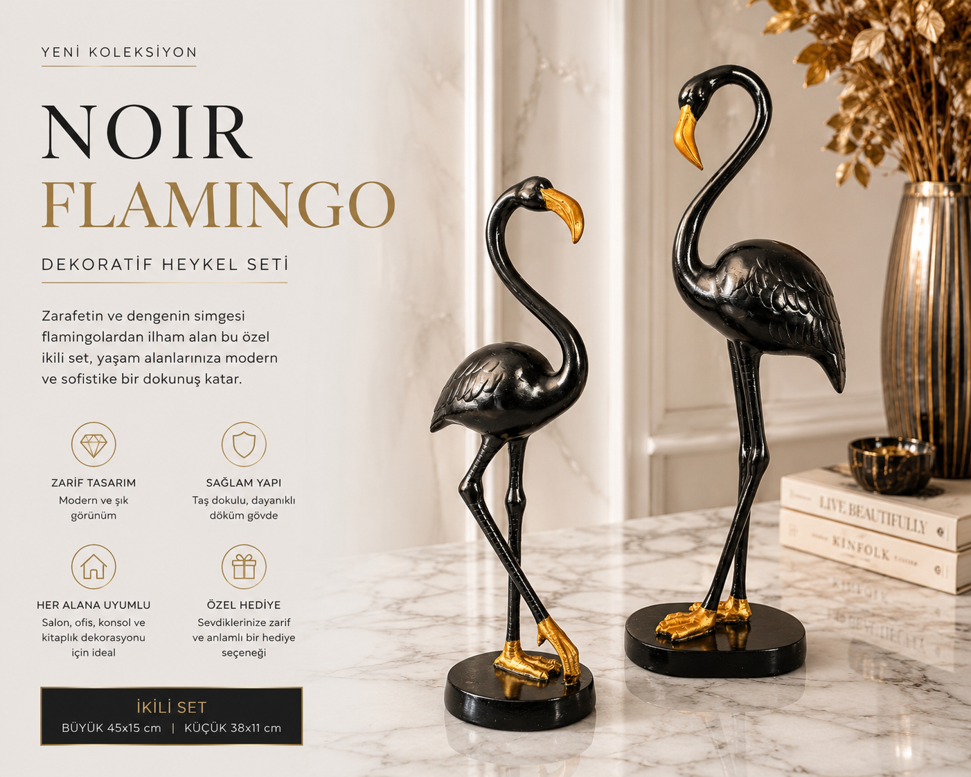 Noir Flamingo Dekoratif Heykel Seti Deart İstanbul
