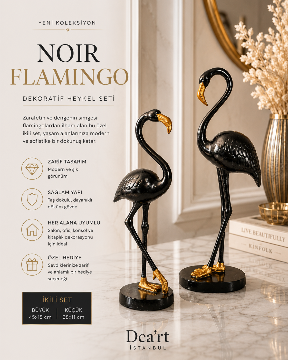 Noir Flamingo Dekoratif Heykel Seti Deart İstanbul