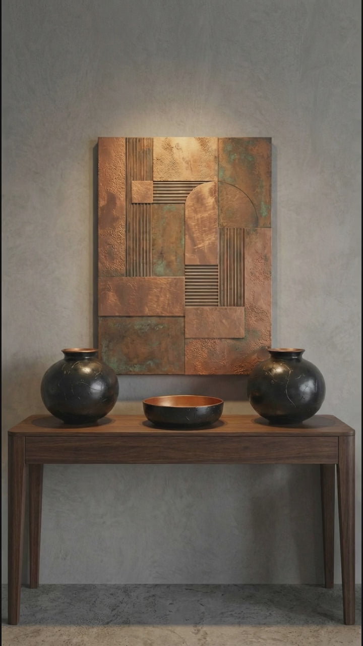 Bakırdan Koleksiyon Seramik Küp Vazo ve Çanak Seti El Yapımı 3 Parça Siyah Bronz 20.5cm