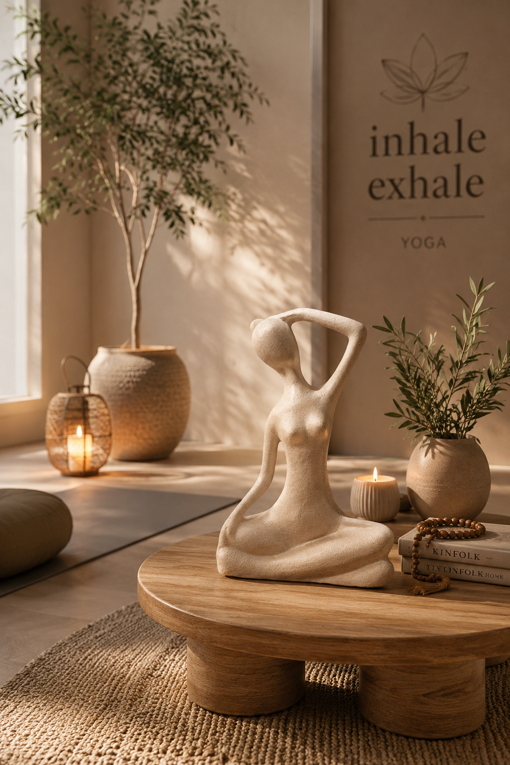 Serenity Meditatif Kadın Heykeli 31 cm – Modern Dekoratif Obje Krem Deart İstanbul